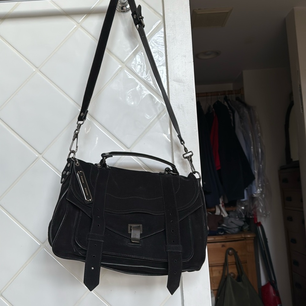 Proenza Schouler medium black suede PS1 with gunmetal hardware - like new!